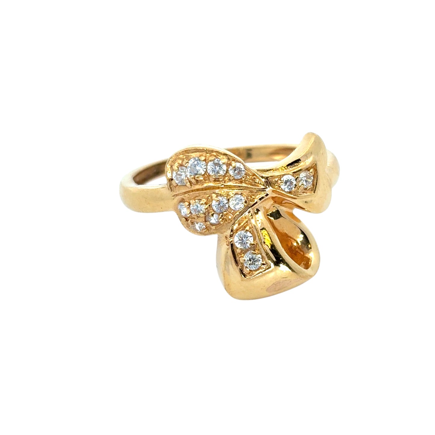 Vintage 22k Yellow Gold 0.21ctw Diamond Heart Ribbon Ring