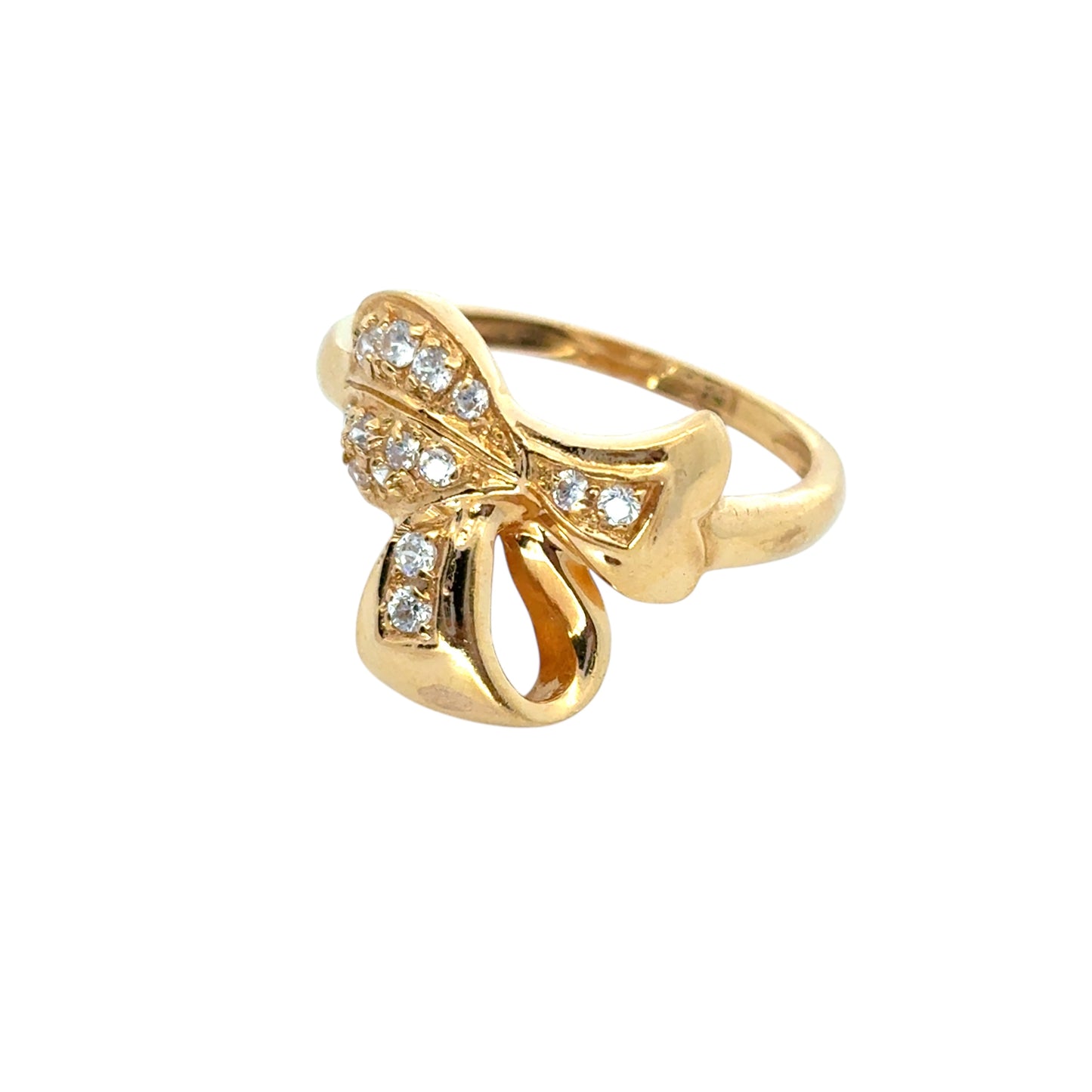 Vintage 22k Yellow Gold 0.21ctw Diamond Heart Ribbon Ring