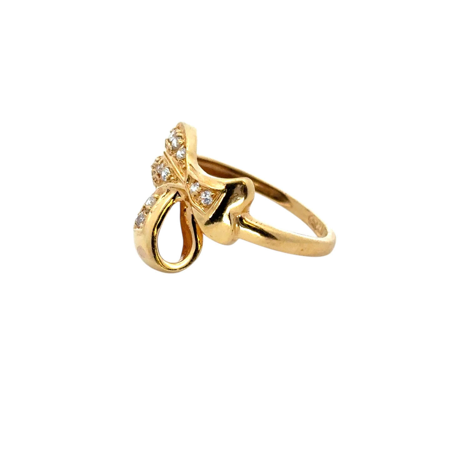 Vintage 22k Yellow Gold 0.21ctw Diamond Heart Ribbon Ring