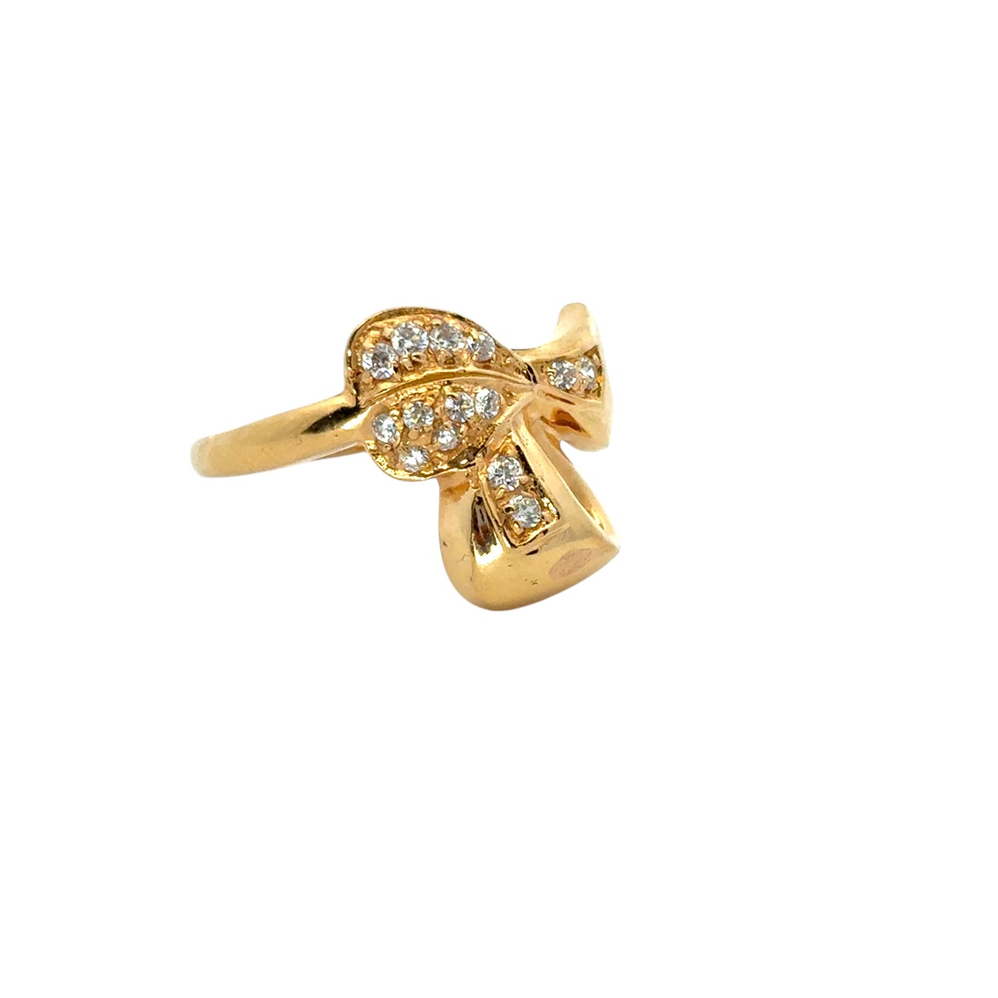 Vintage 22k Yellow Gold 0.21ctw Diamond Heart Ribbon Ring