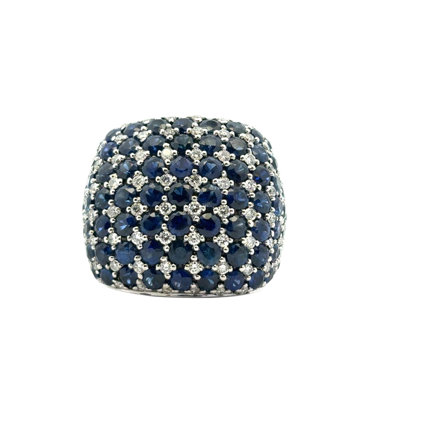 18k White Gold approx. 4.94ctw Round Blue Sapphires and 0.72ctw Natural Round Diamonds Dome Ring