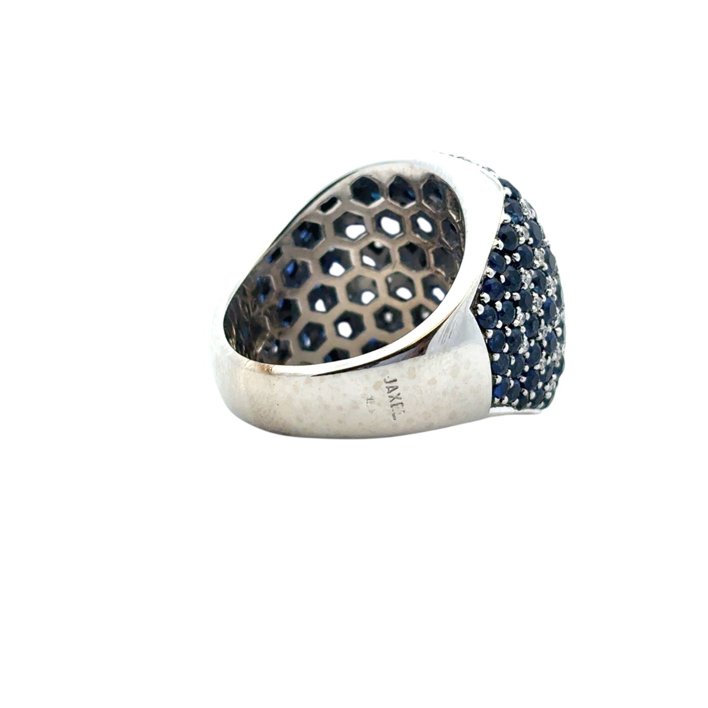 18k White Gold approx. 4.94ctw Round Blue Sapphires and 0.72ctw Natural Round Diamonds Dome Ring