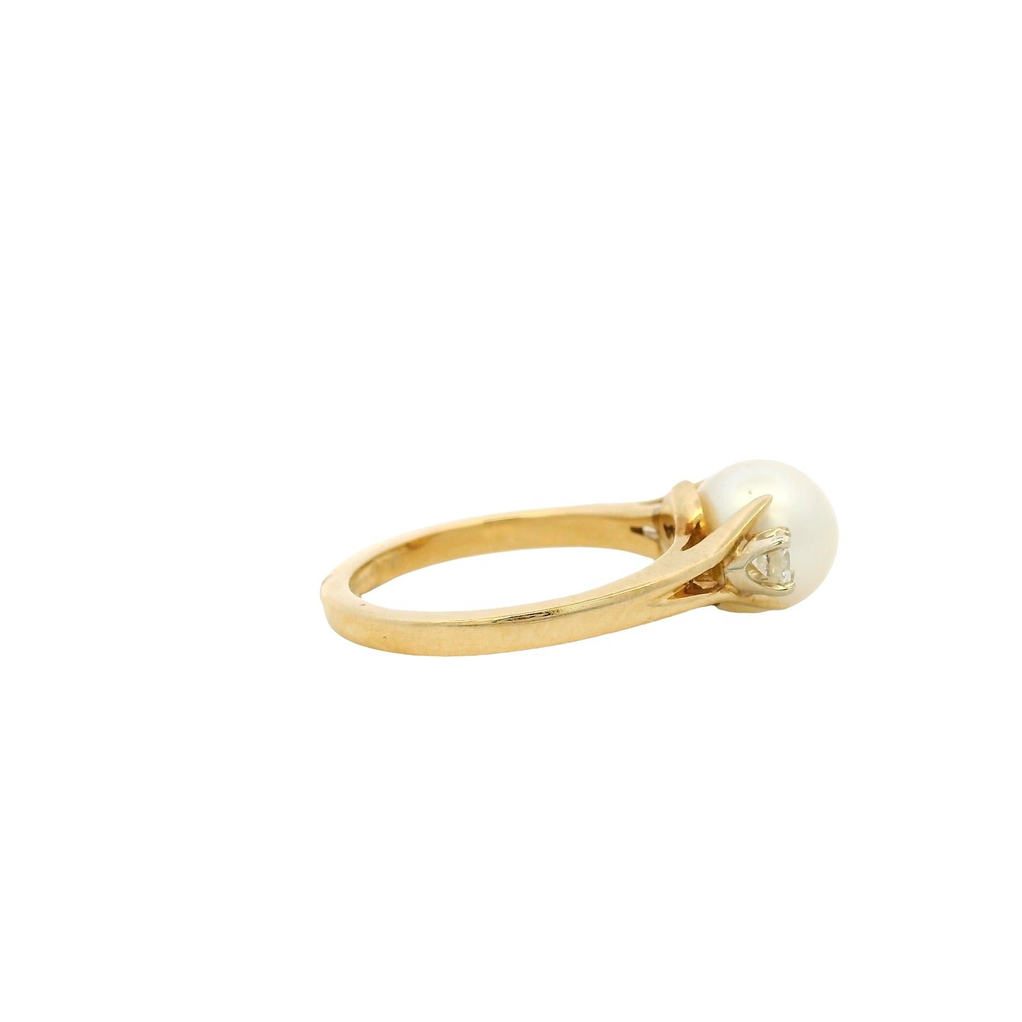 Vintage 14k Yellow Gold Pearl and Diamond Ring