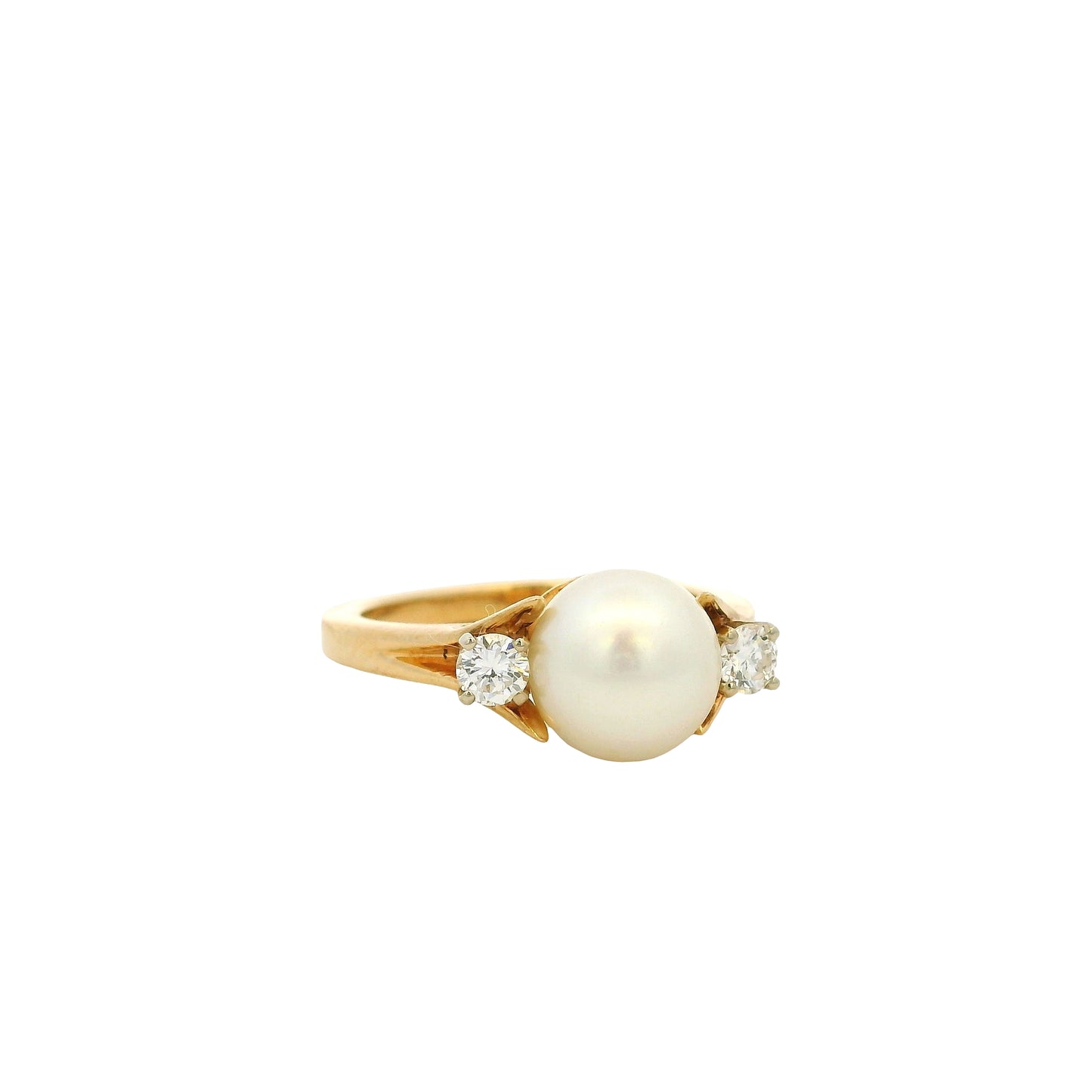 Vintage 14k Yellow Gold Pearl and Diamond Ring