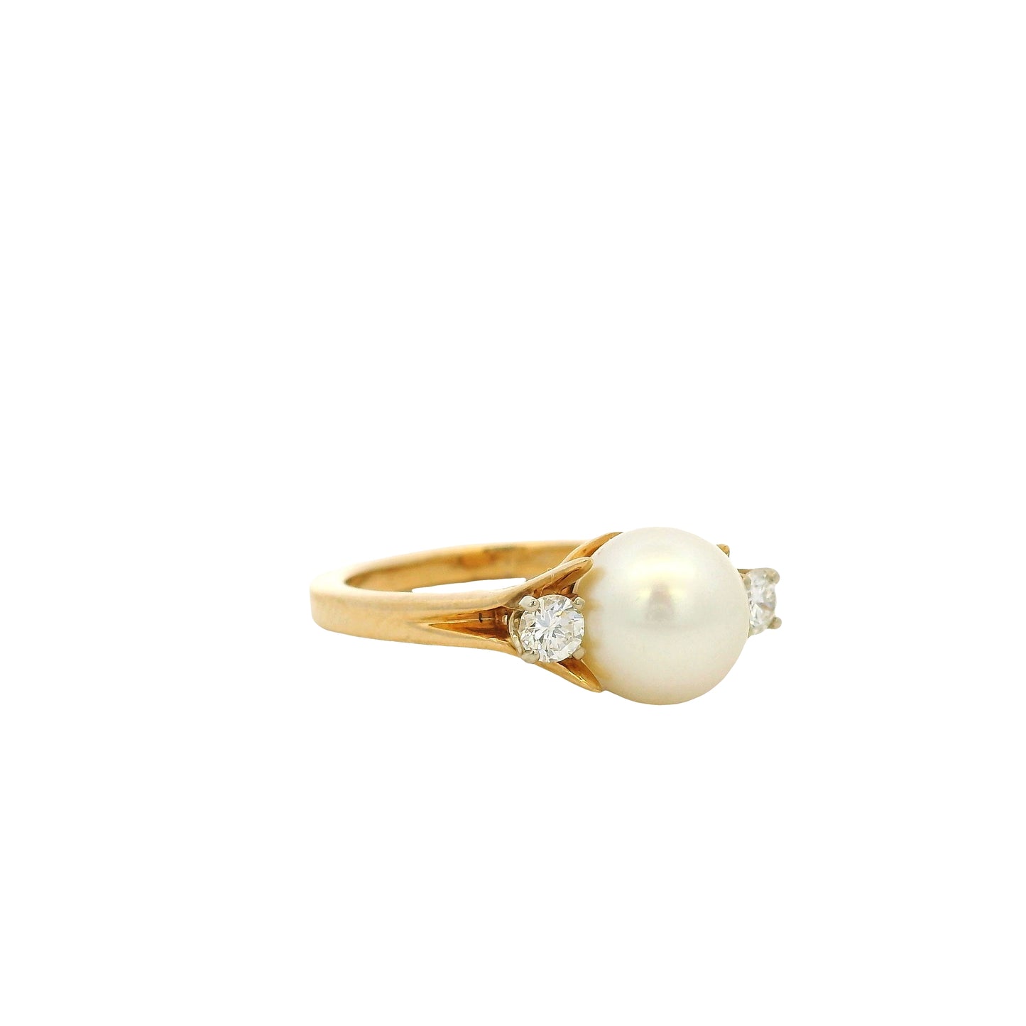Vintage 14k Yellow Gold Pearl and Diamond Ring