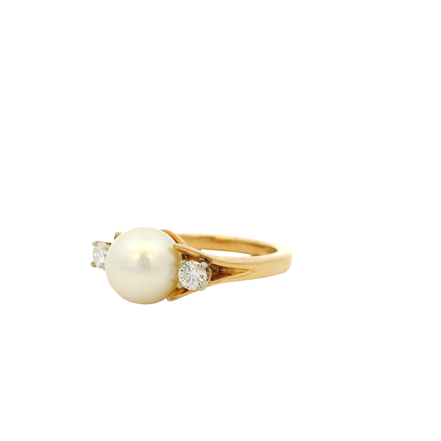 Vintage 14k Yellow Gold Pearl and Diamond Ring