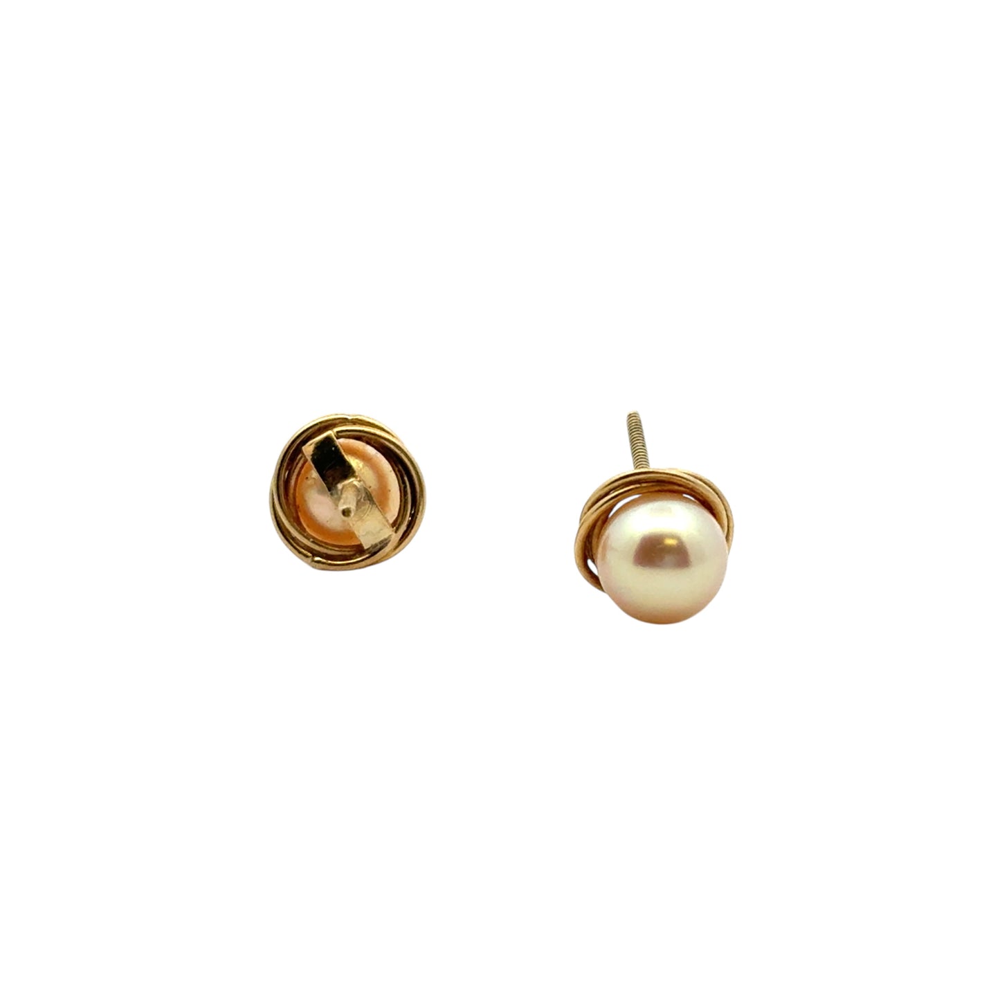Vintage 14k Yellow Gold Pearl Stud Earrings