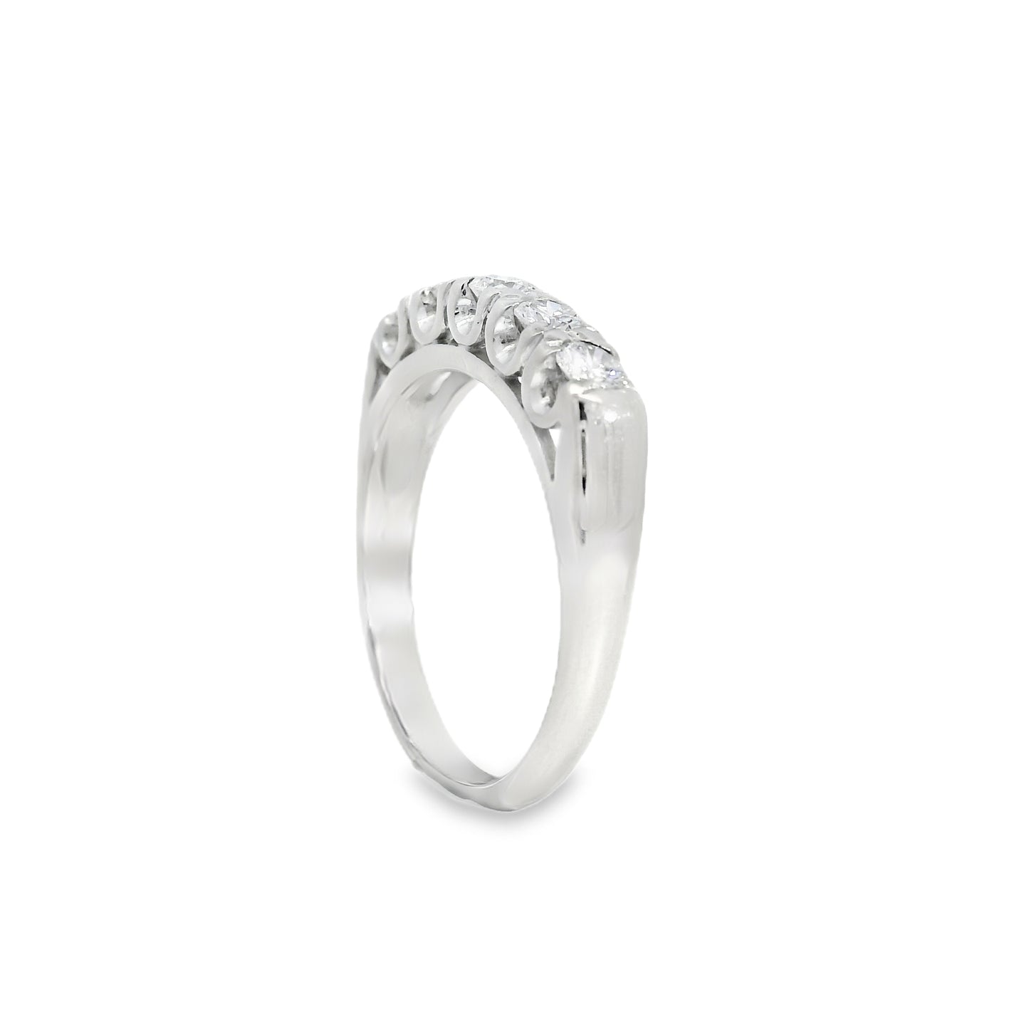 14k White Gold Natural Round Brilliant Diamonds U-Prong Set Ring