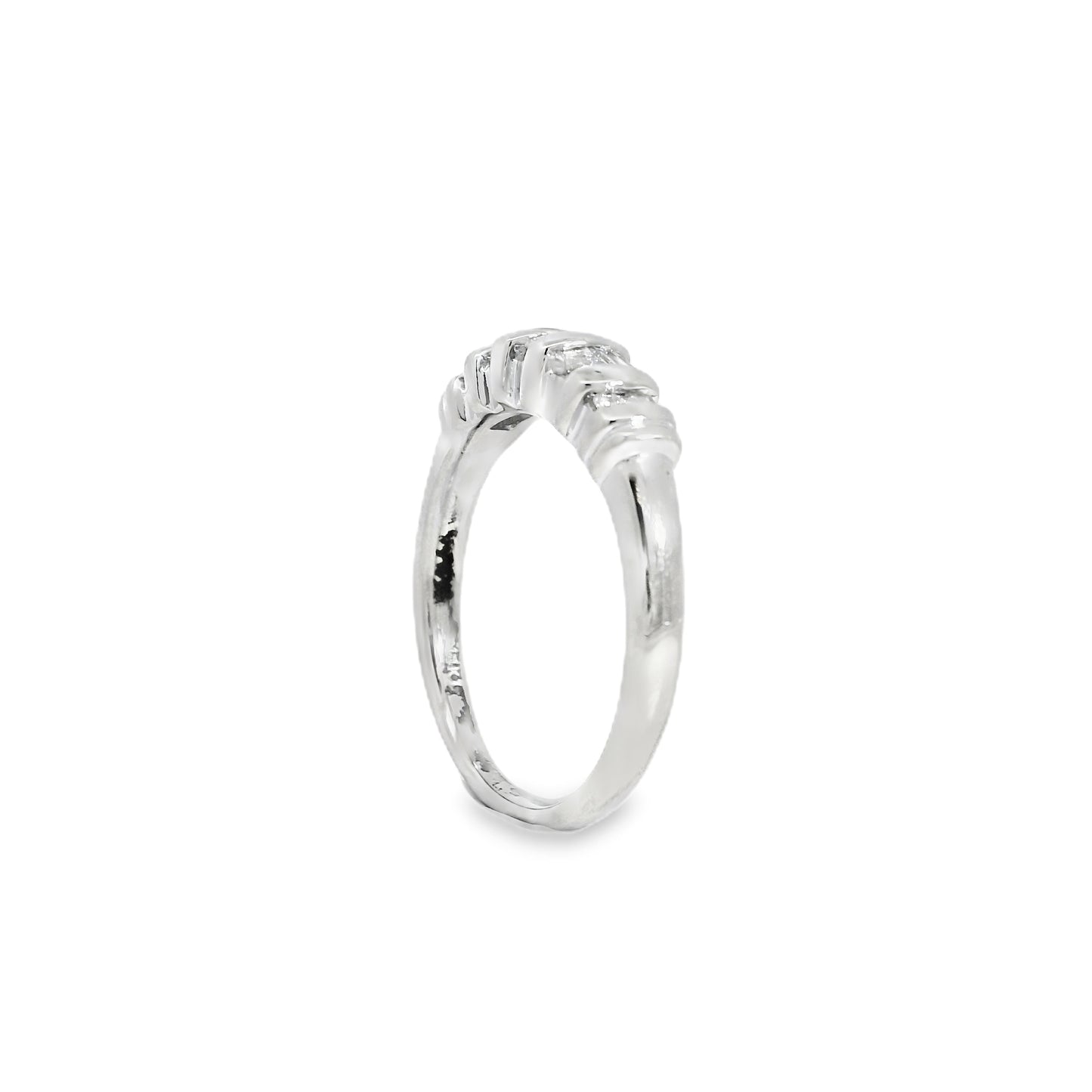 14k White Gold Round Brilliant and Baguette Cut Channel Set Diamond Ring