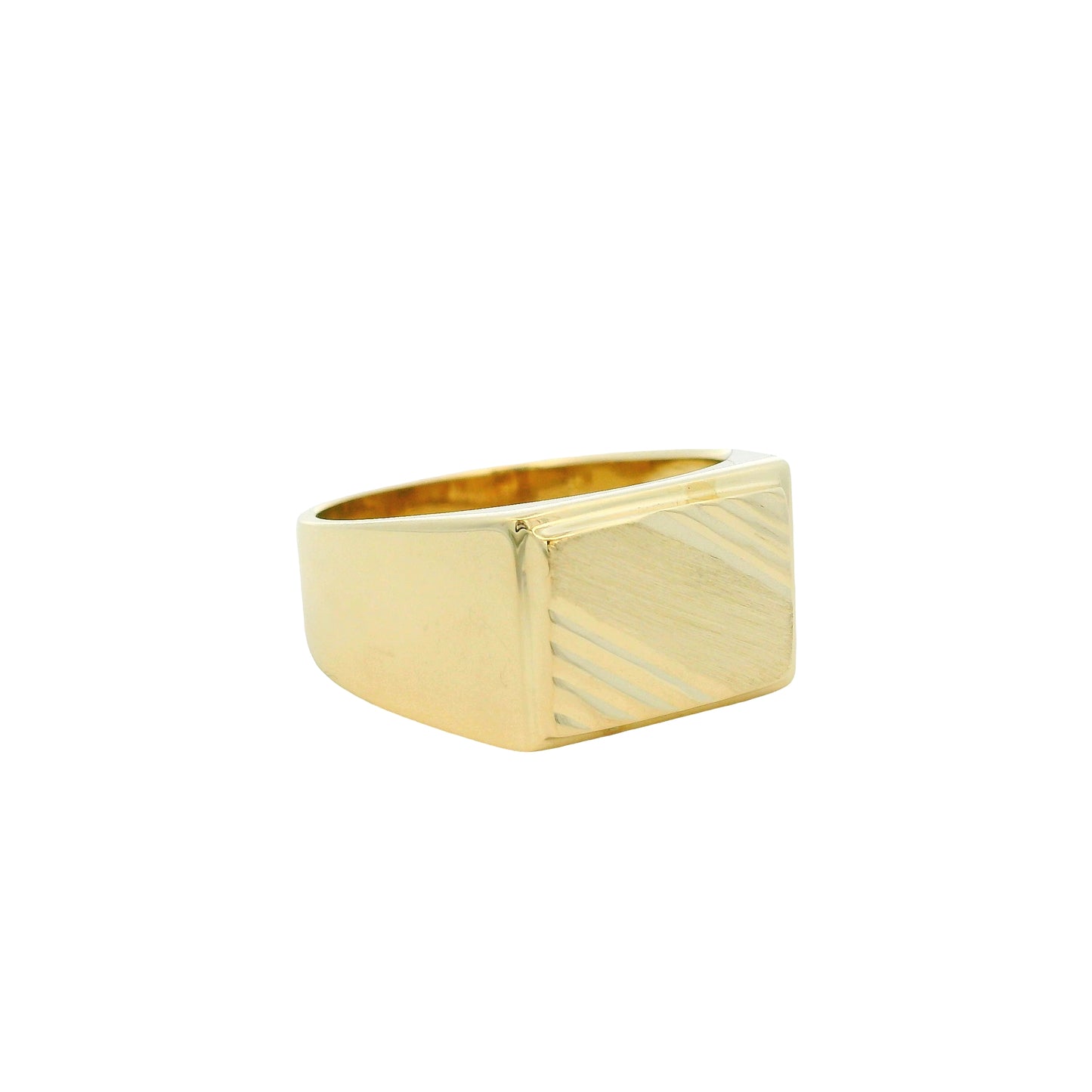14k Yellow Gold Striped Signet Ring