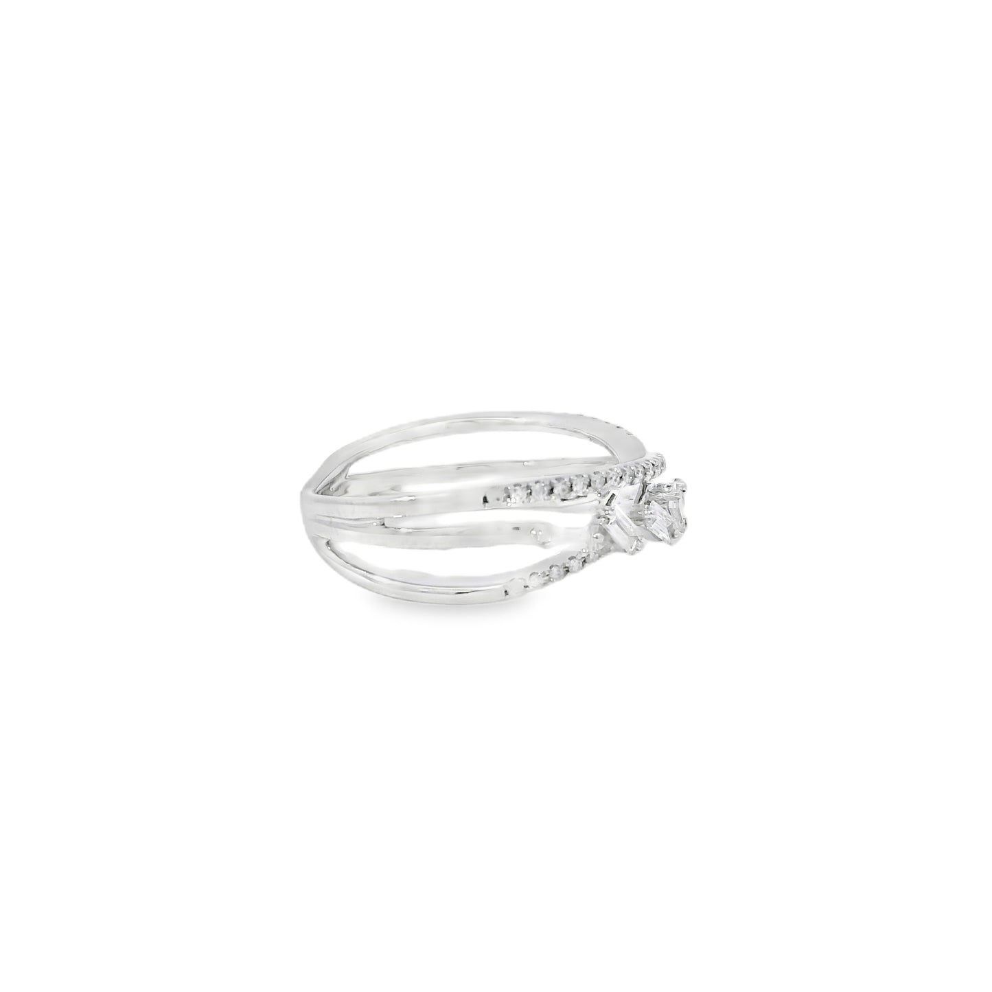 14k White Gold 0.33ct Baguette Cut and 0.11ct Pave-Set Round Brilliant Diamond in a Zigzag Ring