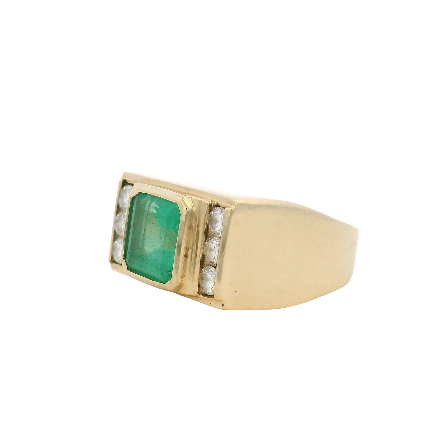 Vintage 14k Yellow Gold Square Cut Emerald and Diamond Ring