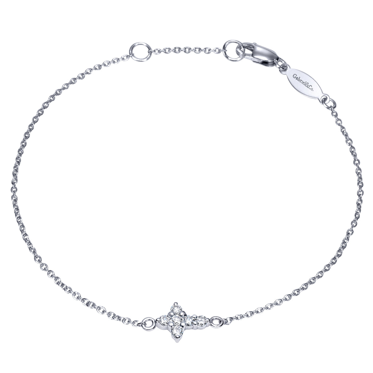 14K White Gold Chain Bracelet with Diamond Cross — Gabriel & Co. TB2725W45JJ