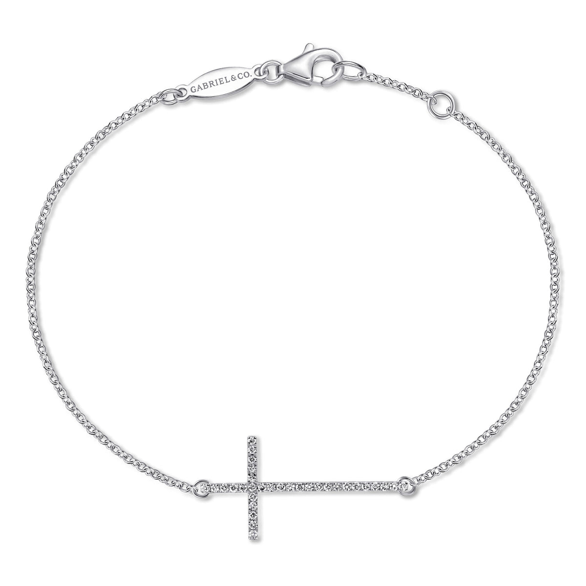 14K White Gold Chain Bracelet with Diamond Cross — Gabriel & Co. TB3853W45JJ