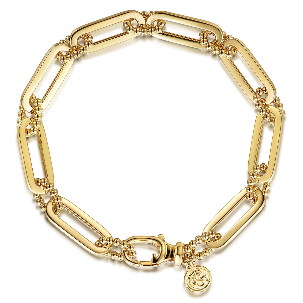 14K Yellow Gold Casted Bujukan Ball Link and Hollow Paperclip Link Chain Bracelet — Gabriel & Co. TB4656-75Y4JJJ