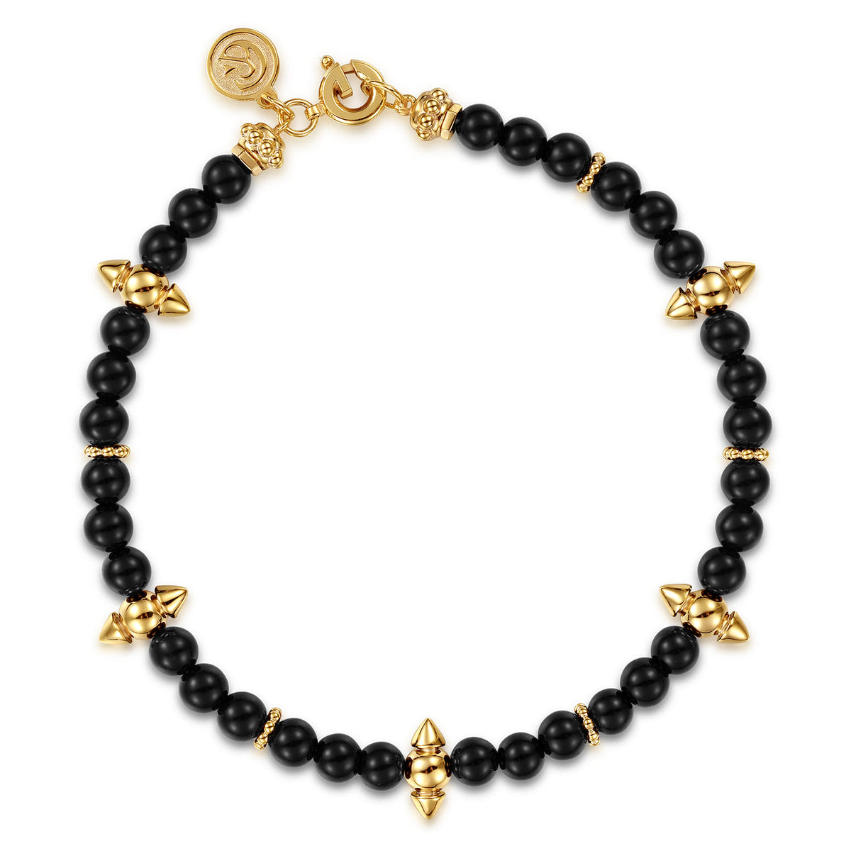 14K Yellow Gold Bujukan and Black Onyx Spike Station Bead Bracelet — Gabriel & Co. TB5288Y4JOX