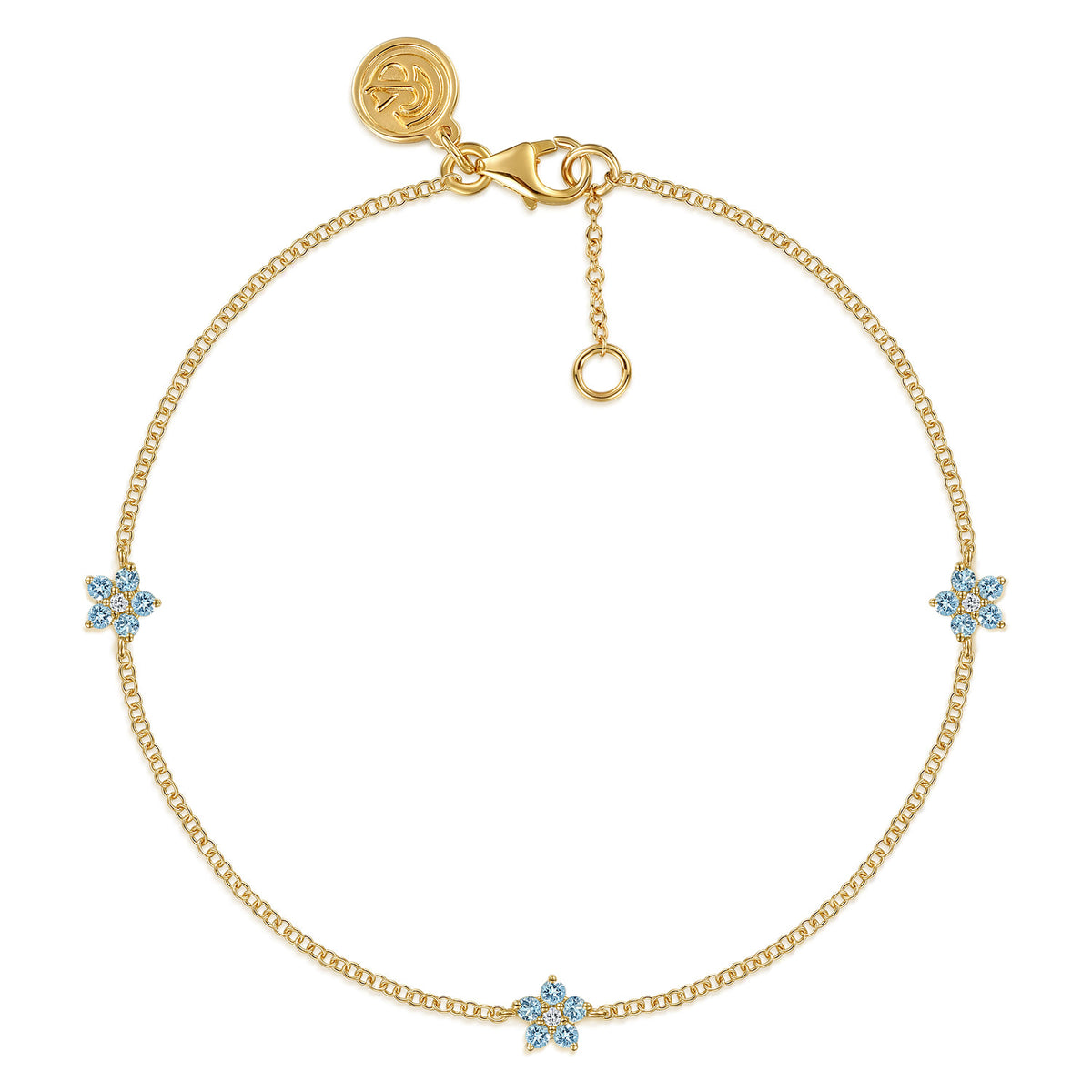 14K Yellow Gold Diamond and Blue Topaz Floral Station Bracelet — Gabriel & Co. TB5313Y45BT