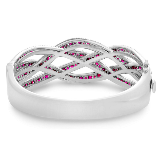 7+ Carat Ruby and Diamond Multi-Row Crossover Bangle in White Gold — view 2