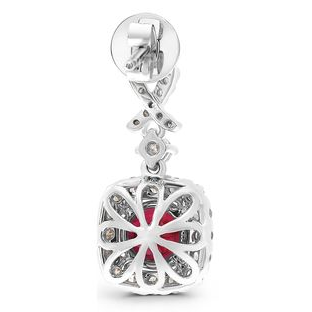 Cushion Cut Ruby and Diamond Drop Earrings — view 1