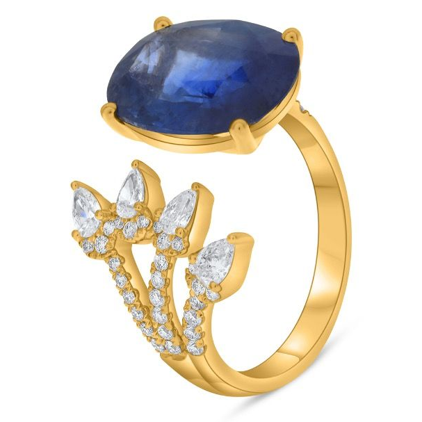 Yellow Gold Diamond and Sapphire You and Me Ring — view 3