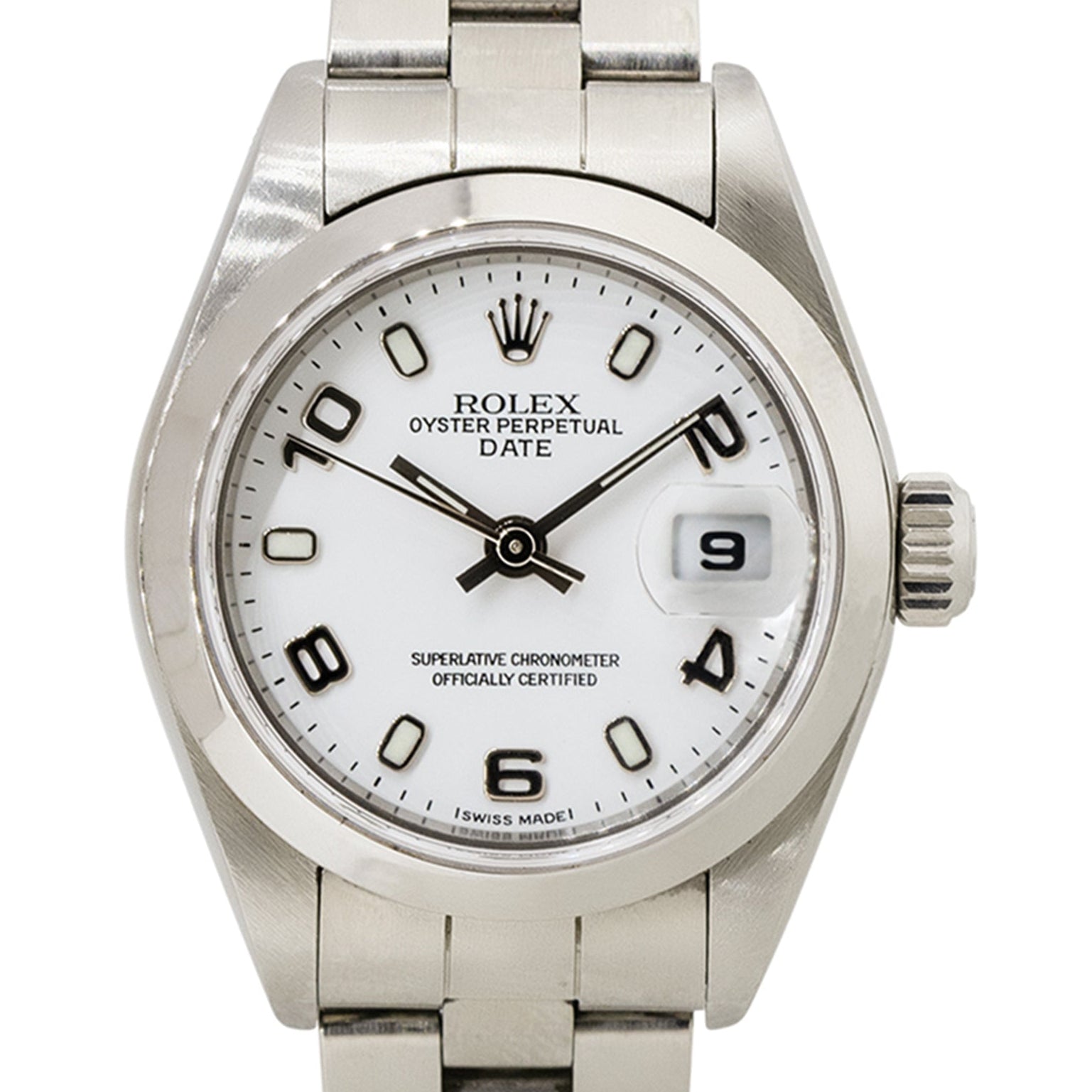 Rolex 79160 Oyster Perpetual Date Stainless Steel White Semi-Arabic Dial Watch