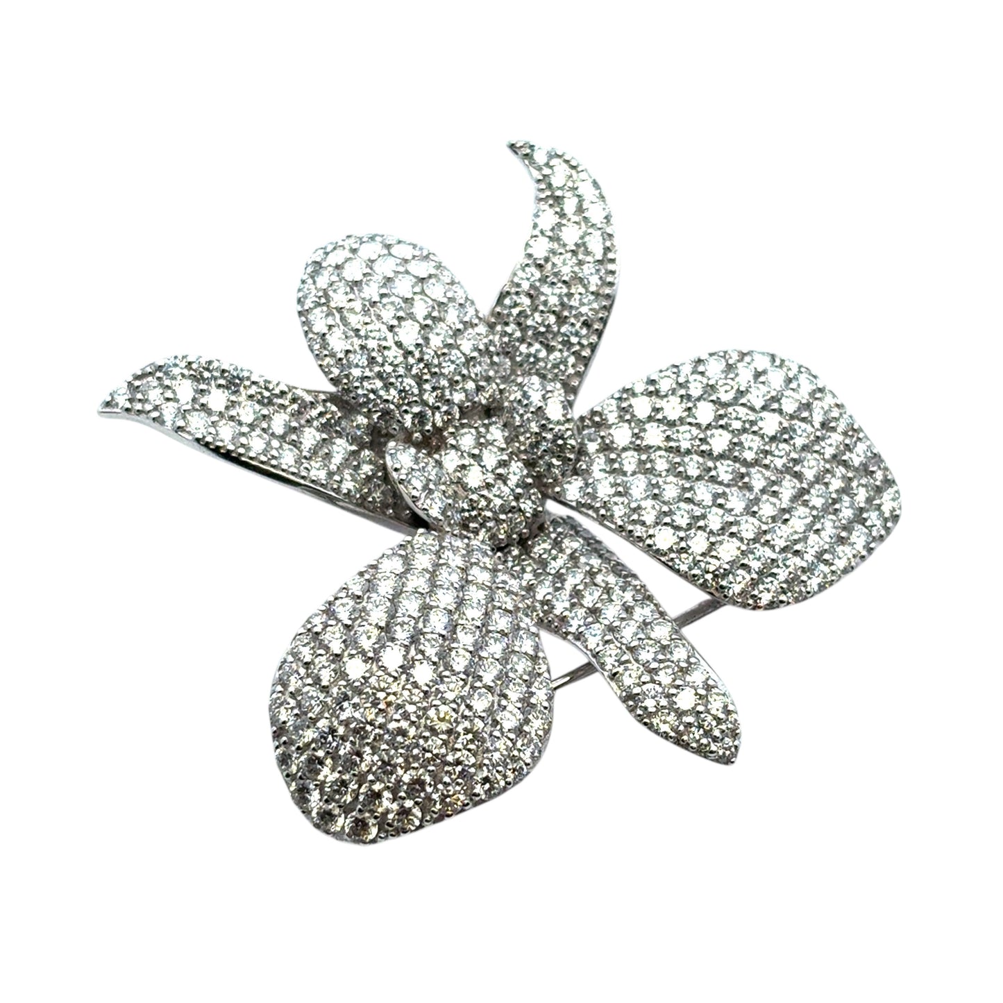 18k White Gold approx. 9ctw Diamond Pave Flower Brooch