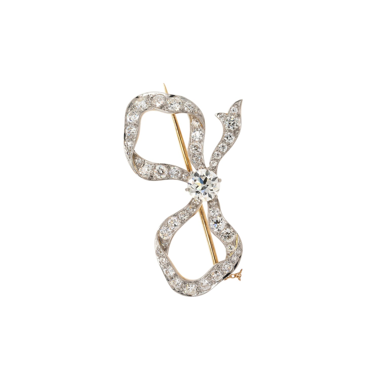 Tiffany & Co. 18k Yellow Gold and Platinum 8ctw Natural Diamond Bow Brooch Pin