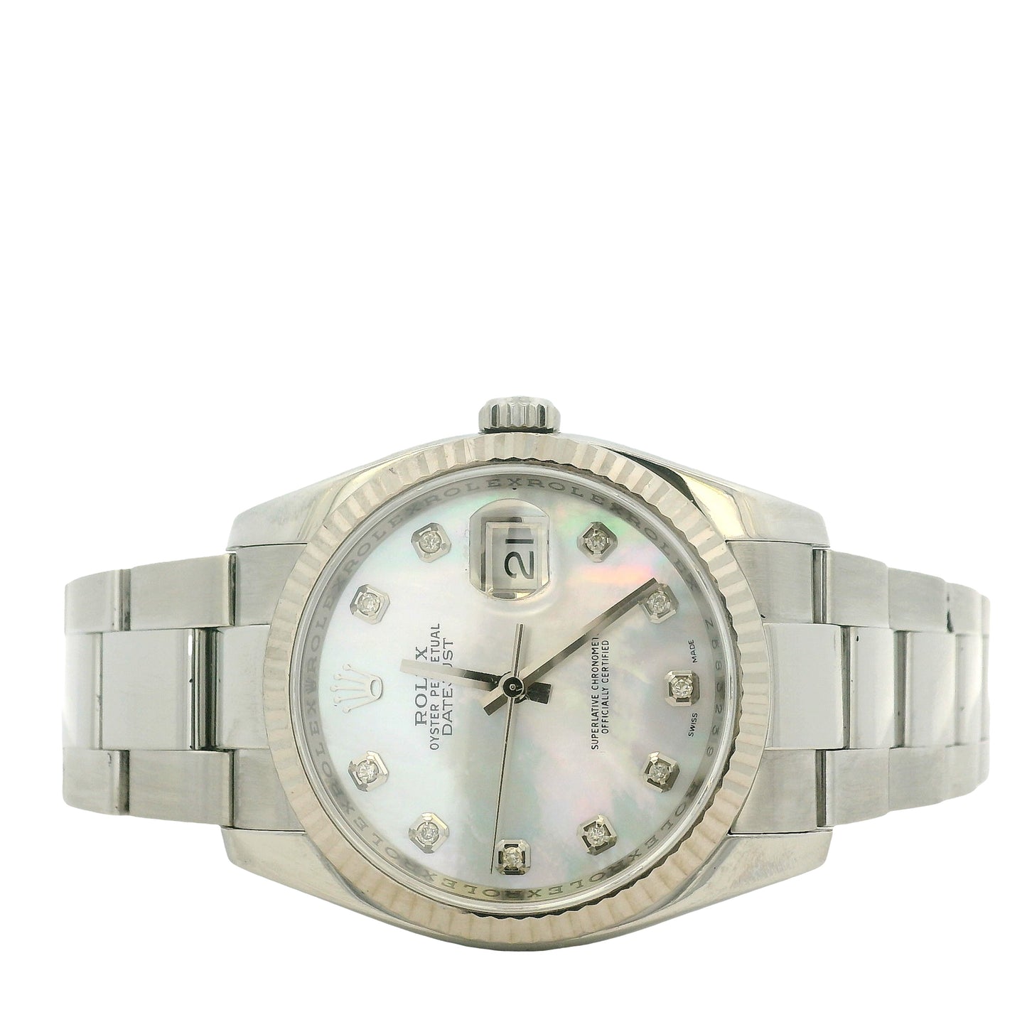 Rolex Datejust 116200 Stainless Steel 36mm Aftermarket Mother of Pearl Diamond Dial Watch