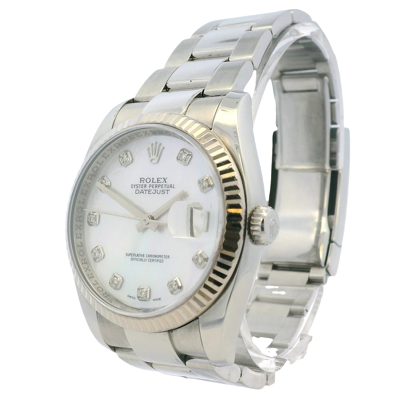 Rolex Datejust 116200 Stainless Steel 36mm Aftermarket Mother of Pearl Diamond Dial Watch