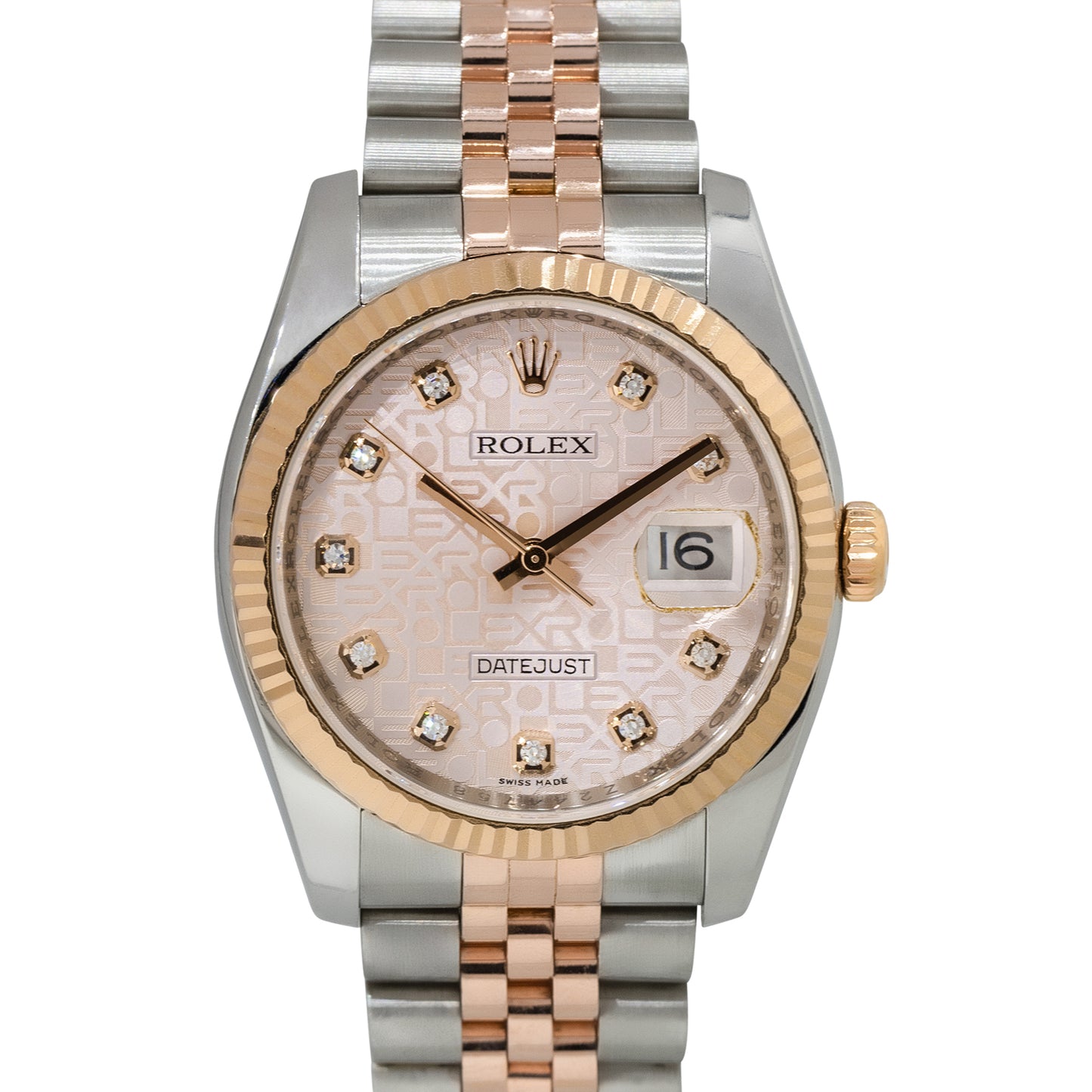 Rolex 116231 Datejust Two Tone 18k Rose Gold Rolex Pyramid Diamond Watch