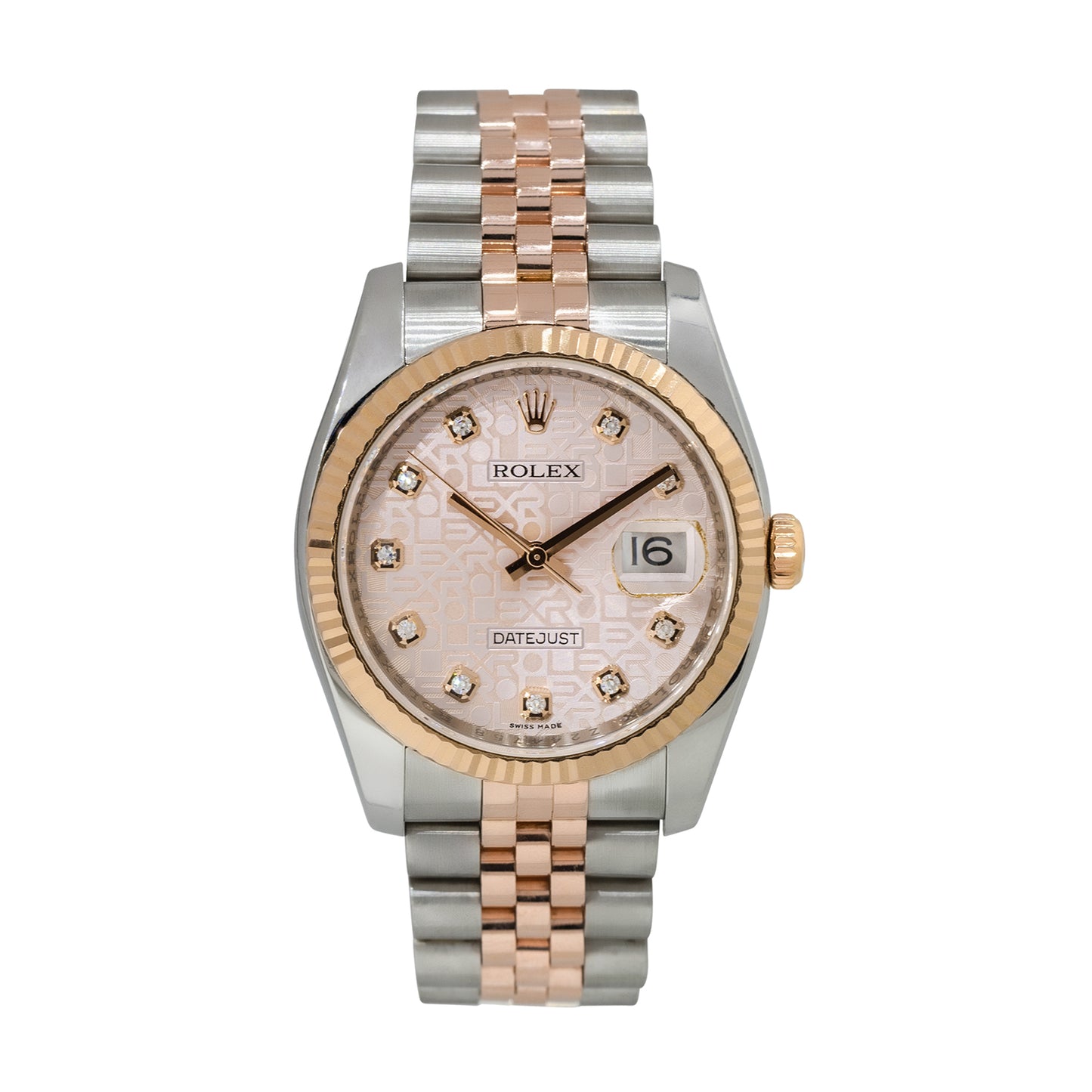 Rolex 116231 Datejust Two Tone 18k Rose Gold Rolex Pyramid Diamond Watch