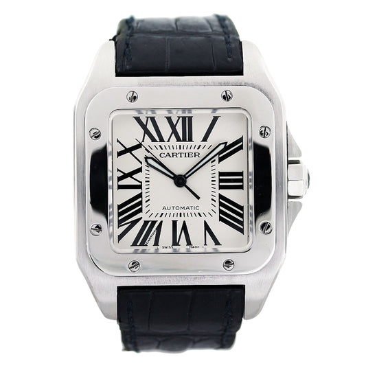 Cartier Santos 100 Stainless Steel Leather Strap W20073X8 Watch