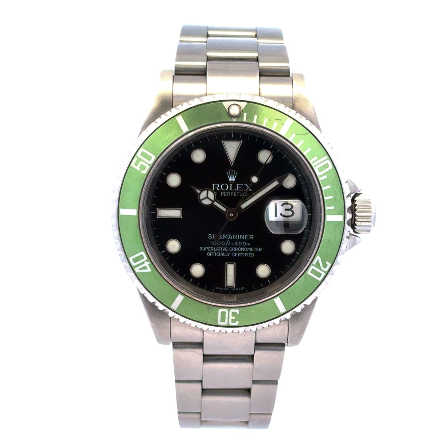 Rolex 16610 Submariner Stainless Steel Kermit Black Dial Green "Ghost" Bezel Watch