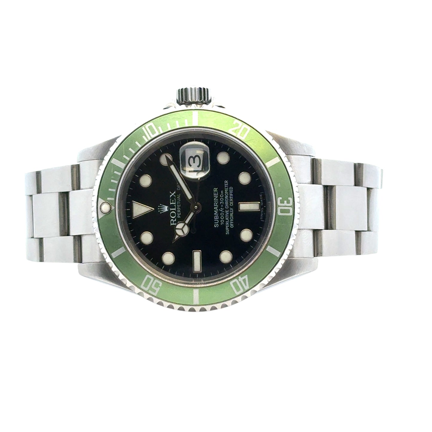 Rolex 16610 Submariner Stainless Steel Kermit Black Dial Green "Ghost" Bezel Watch