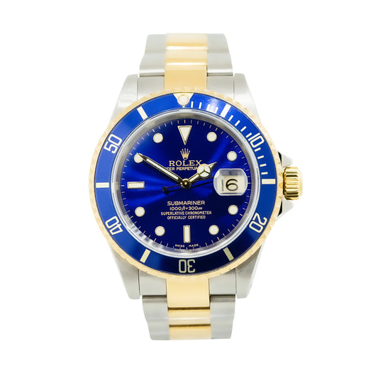 Rolex 16613 Submariner 18k Yellow Gold and Stainless Steel "Bluesy" Blue Dial