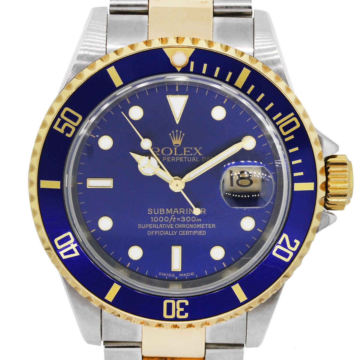 Rolex 16613 Submariner Two Tone Blue Bezel Blue Dial Watch