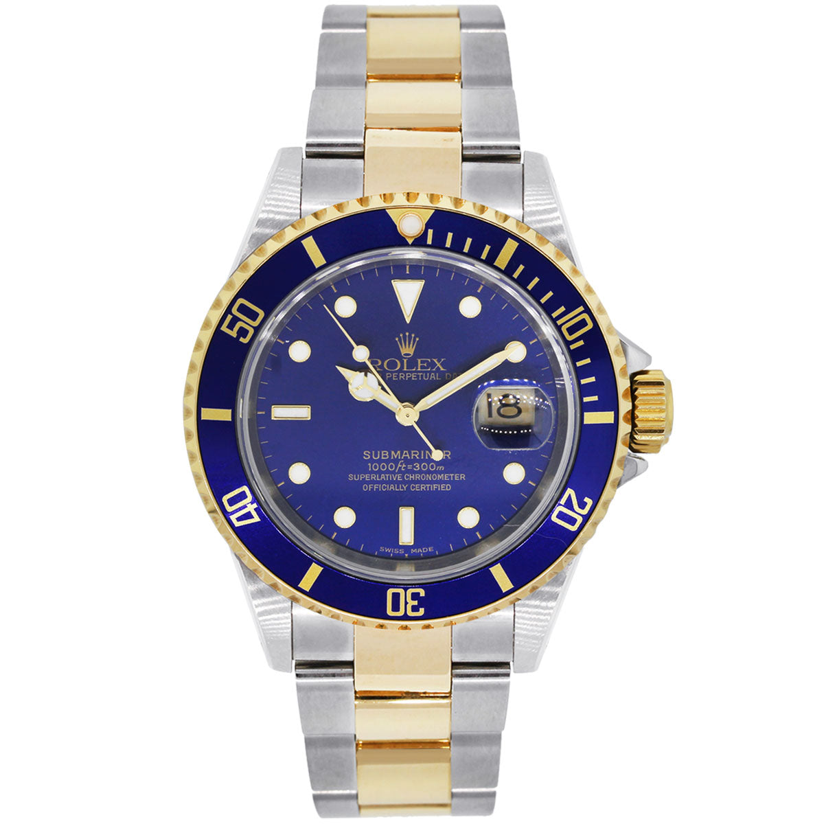 Rolex 16613 Submariner Two Tone Blue Bezel Blue Dial Watch