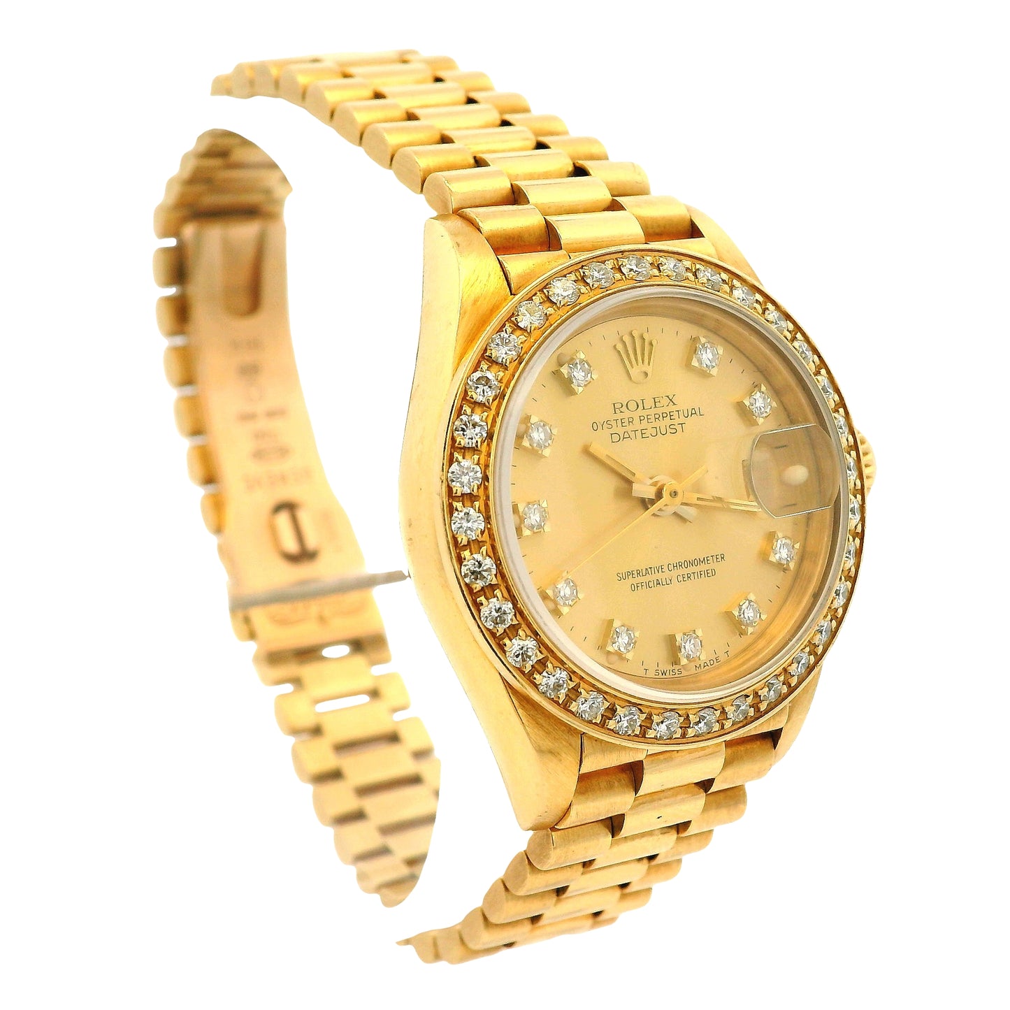 Vintage Rolex 69178 Datejust 18k Yellow Gold Diamond Bezel Diamond Dial Ladies Watch