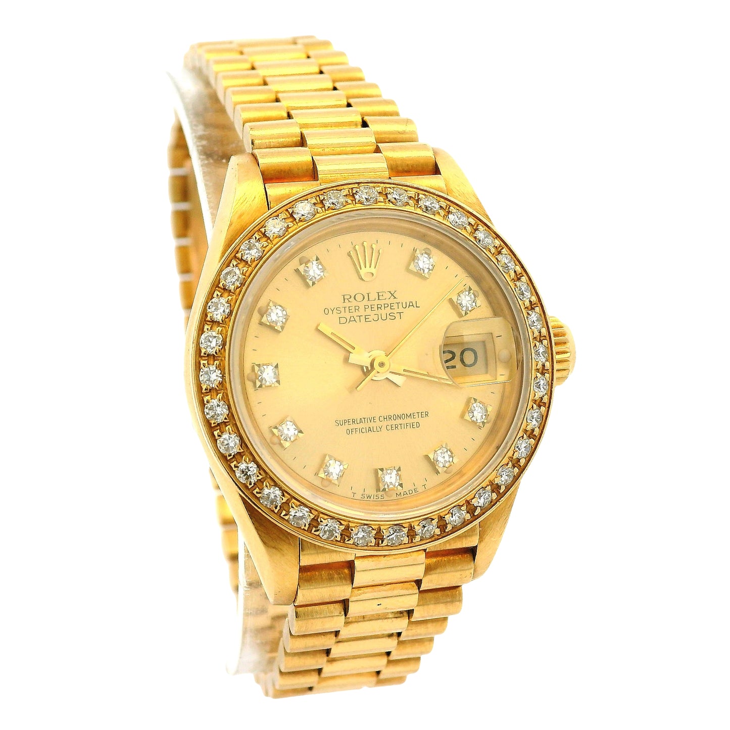 Vintage Rolex 69178 Datejust 18k Yellow Gold Diamond Bezel Diamond Dial Ladies Watch
