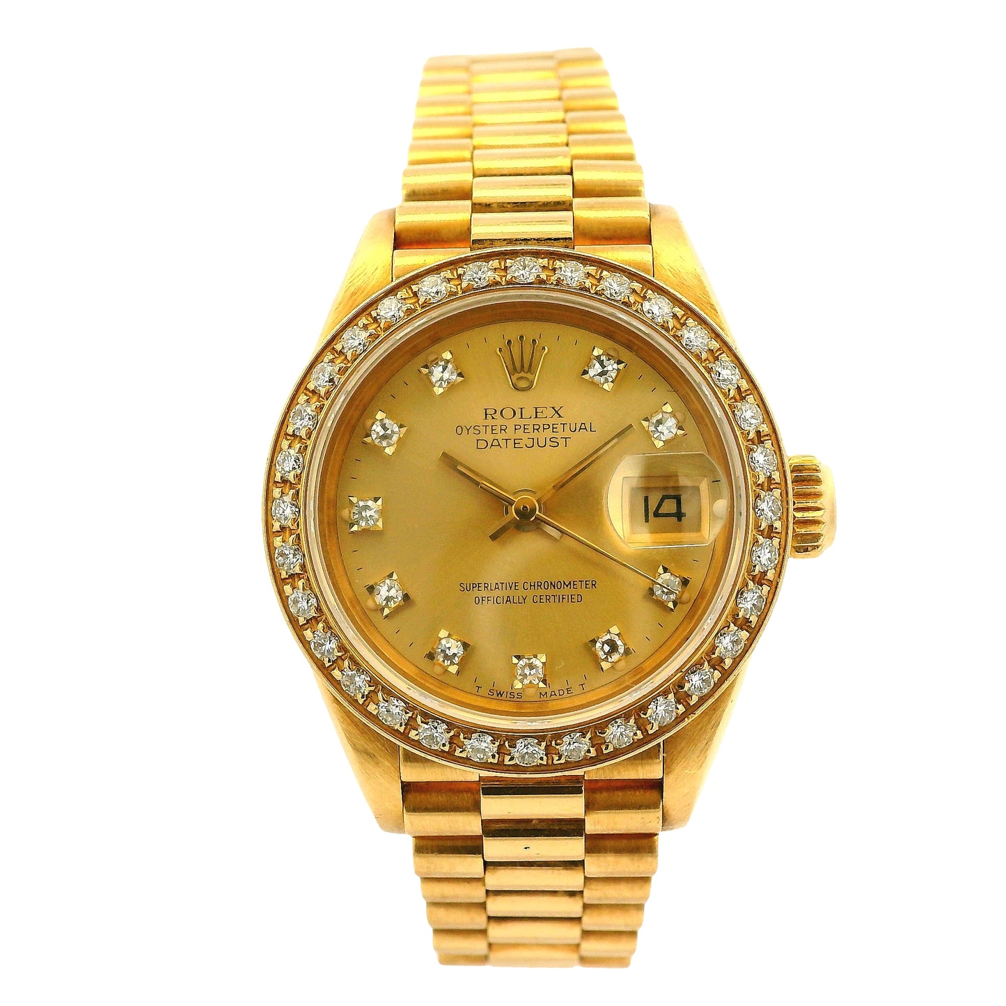 Vintage Rolex 69178 Datejust 18k Yellow Gold Diamond Bezel Diamond Dial Ladies Watch
