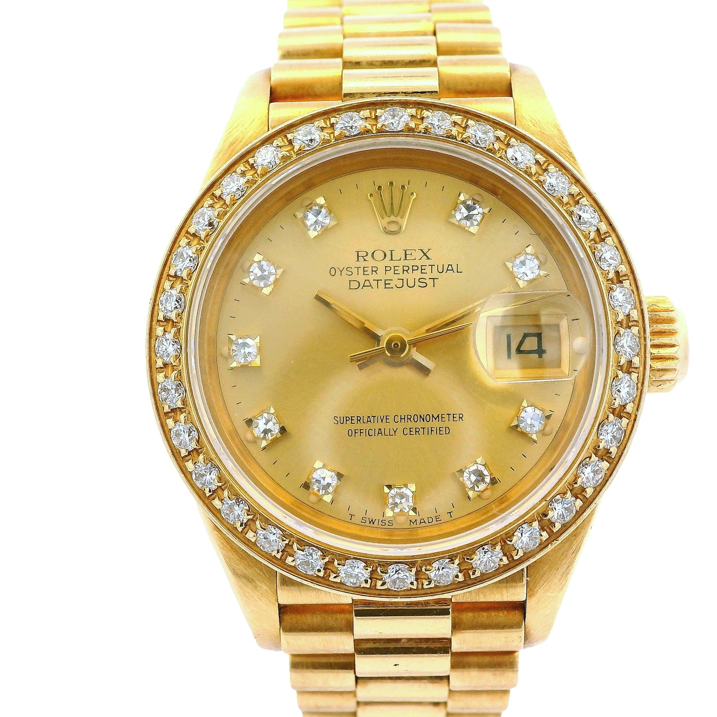Vintage Rolex 69178 Datejust 18k Yellow Gold Diamond Bezel Diamond Dial Ladies Watch