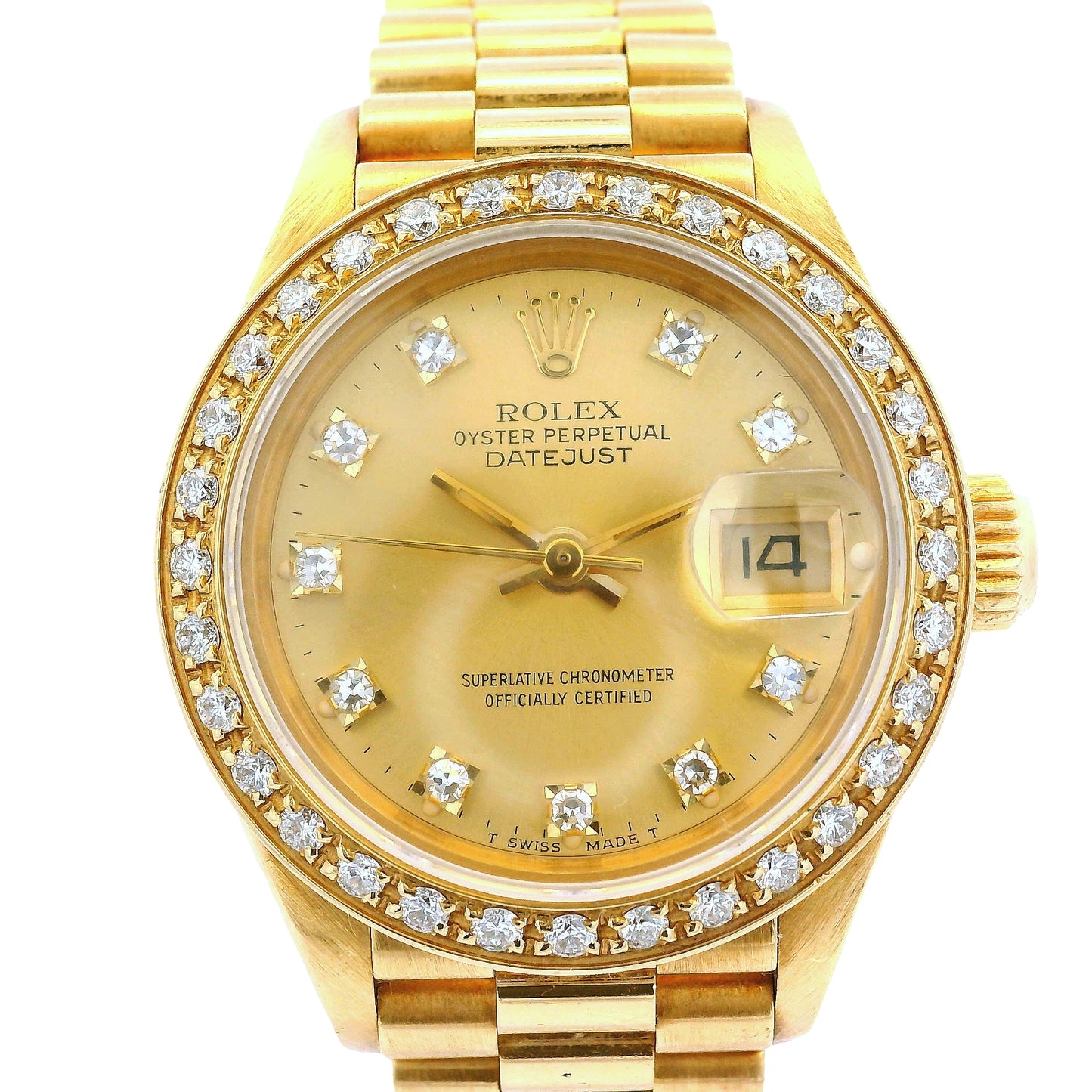 Vintage Rolex 69178 Datejust 18k Yellow Gold Diamond Bezel Diamond Dial Ladies Watch