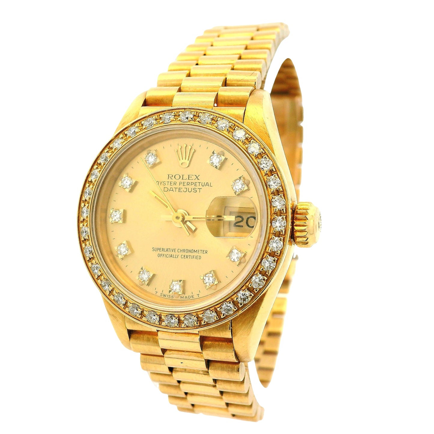 Vintage Rolex 69178 Datejust 18k Yellow Gold Diamond Bezel Diamond Dial Ladies Watch