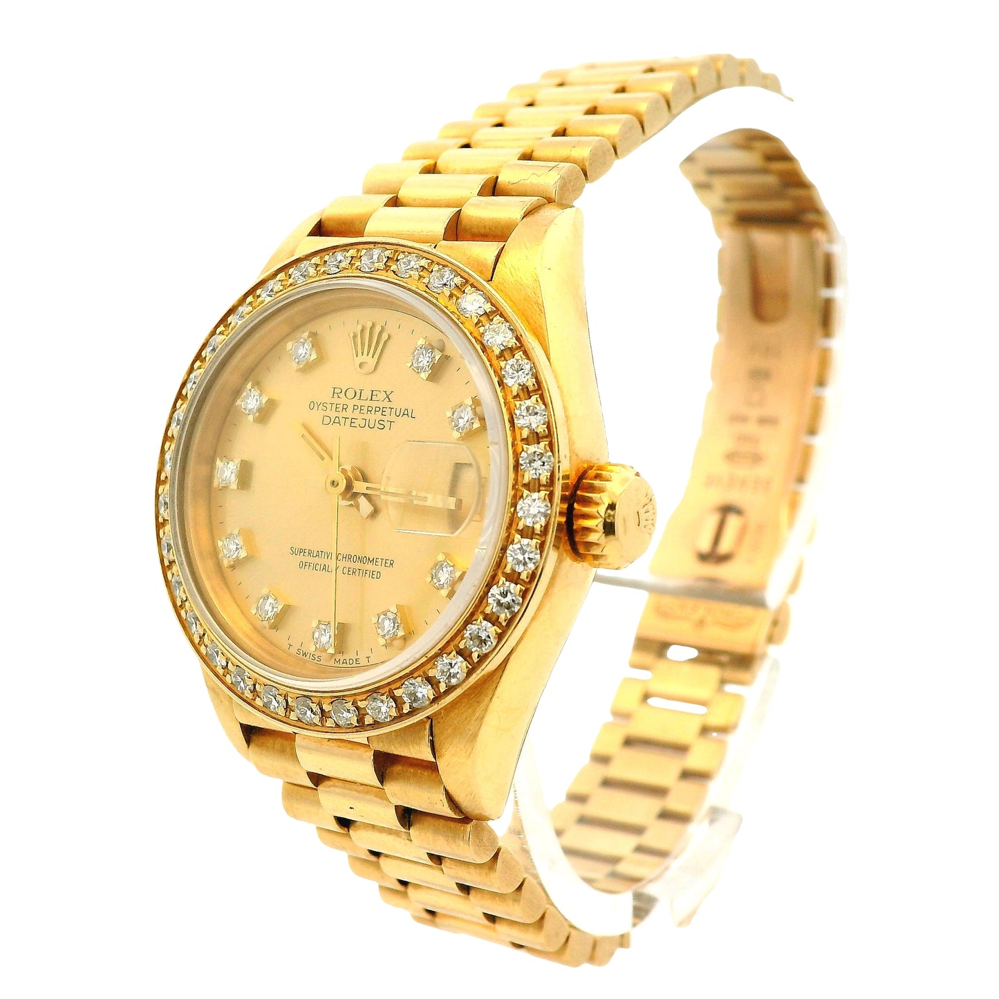 Vintage Rolex 69178 Datejust 18k Yellow Gold Diamond Bezel Diamond Dial Ladies Watch