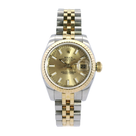 Rolex 179173 Datejust 18k Yellow Gold and Stainless Steel 26mm Gold Dial Watch