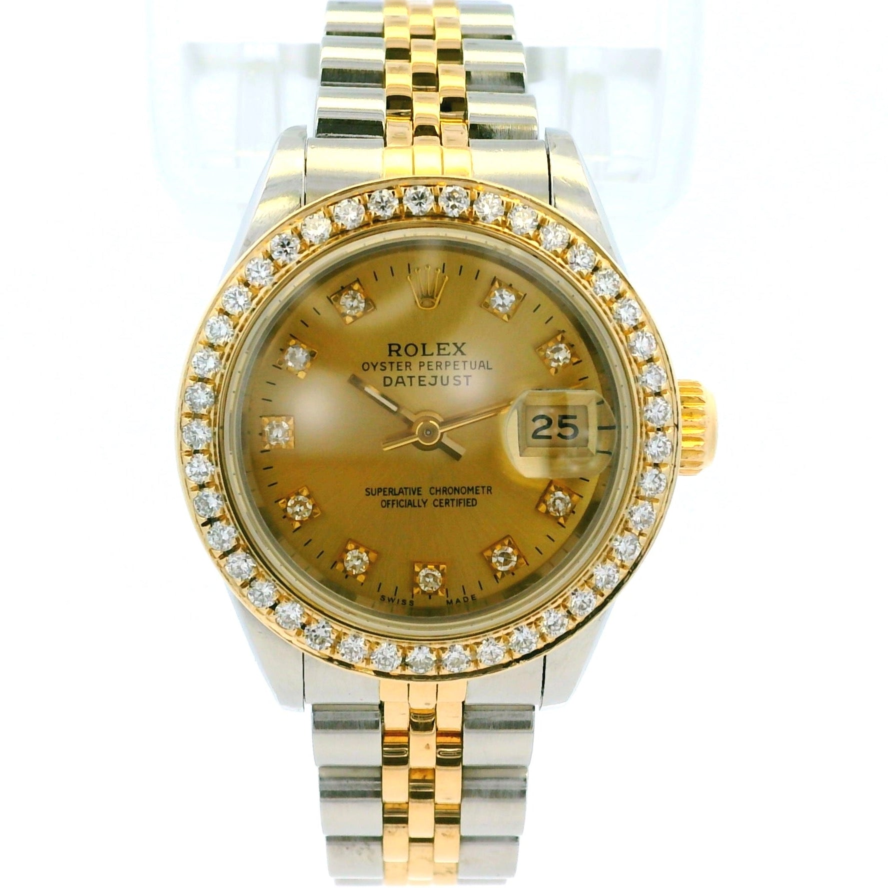 Rolex Ladies Datejust Oyster 18K Gold Stainless Diamond Dial Bezel 69173 Buy Online Watch Rolex Datejust Lady 69173 Silver Diamonds  main image 3
