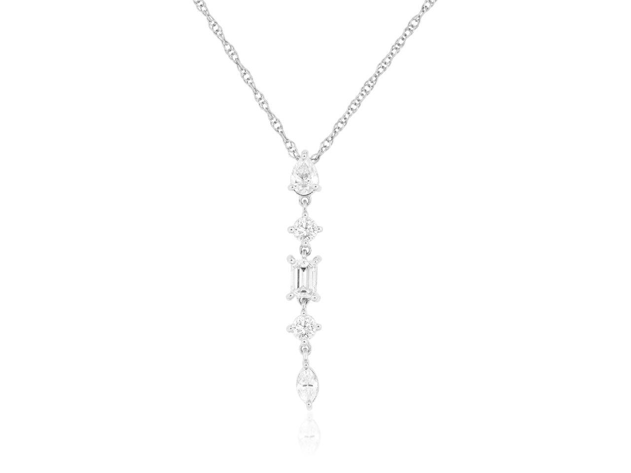 14k White Gold 0.50ctw Mixed Cut Diamond Straight Line Pendant Necklace