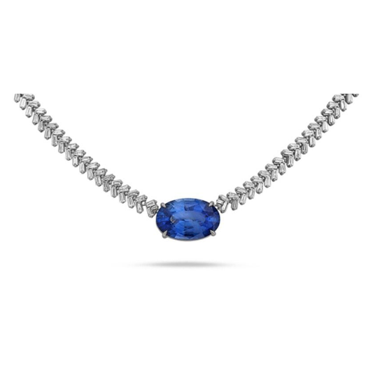 8.13 ct Sapphire and Baguette Diamond Necklace — view 2