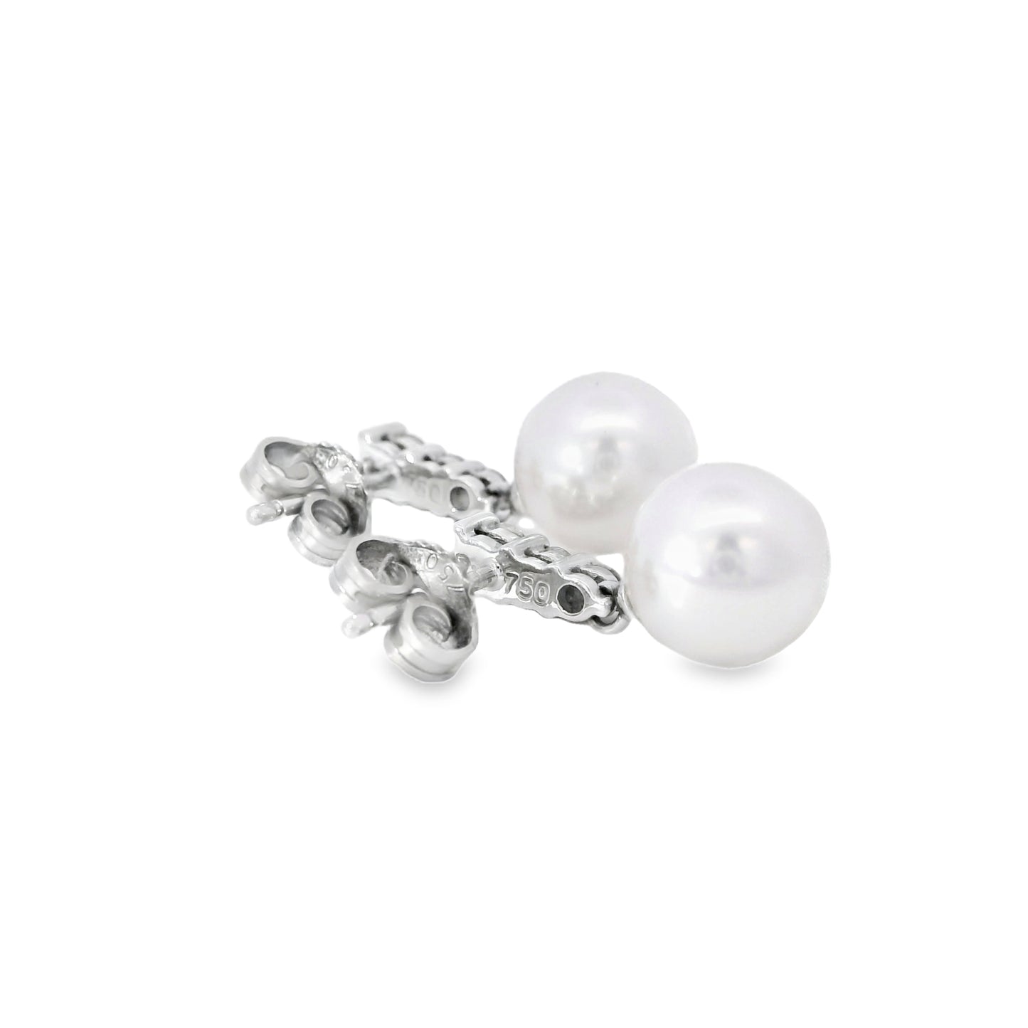 Mikimoto 18k White Gold Natural White South Sea Cultured Pearl and Diamond Earrings