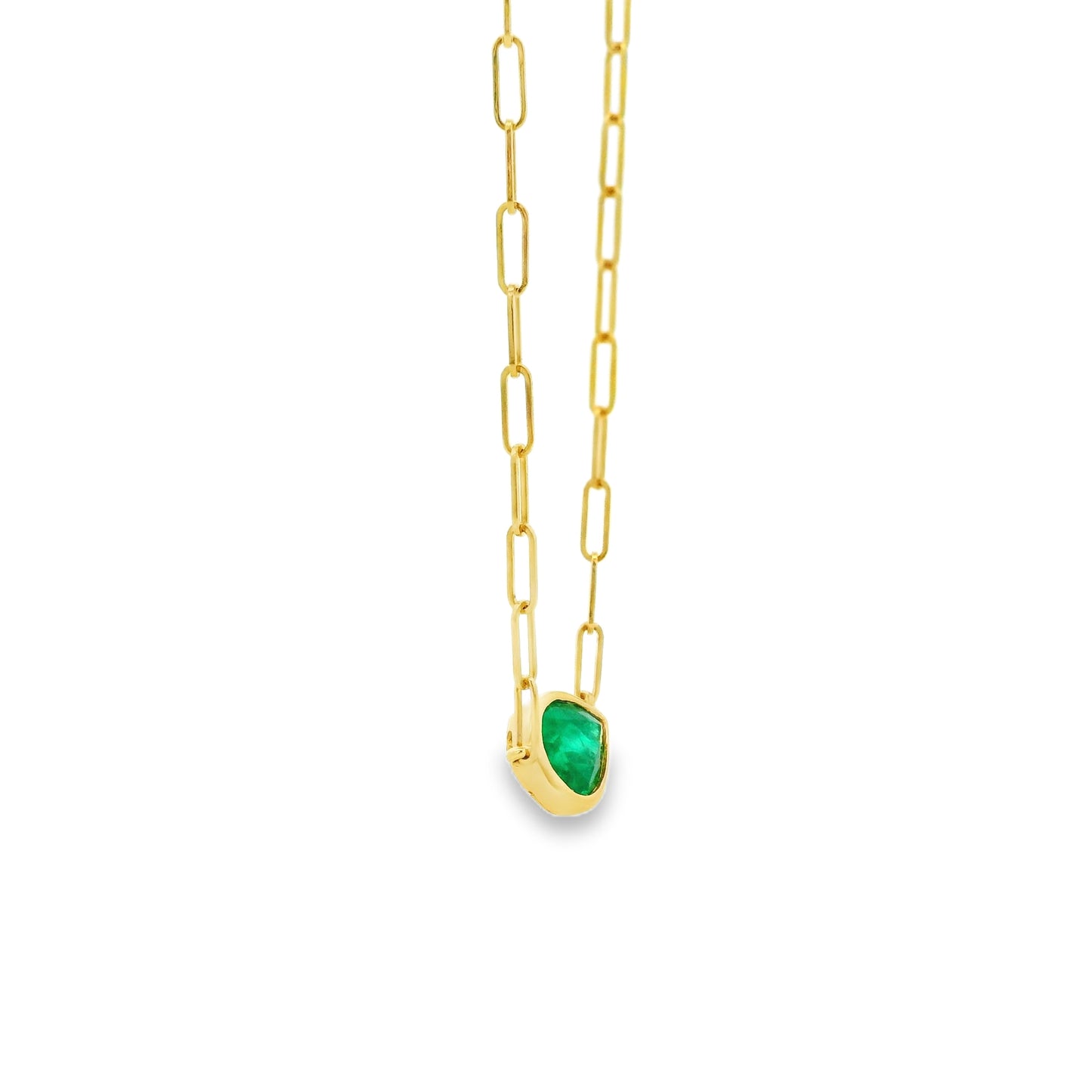 14k Yellow Gold 0.56ctw Emerald in a Paper Clip Chain Necklace